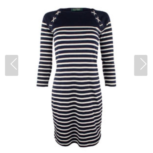 RALPH Lauren Nautical Navy & White Striped 100% Cotton Dress - Picture 6 of 6